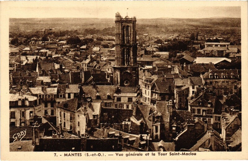 Carte postale ancienne Mantes-la-Jolie Tour Saint-Maclou - Vue Generale à Mantes-la-Jolie