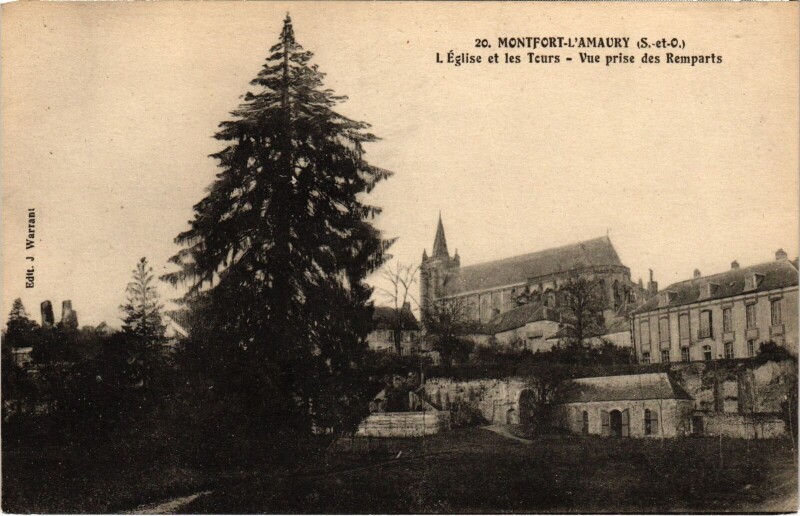 Carte postale ancienne Montfort-l'Amaury L'Eglise et les Tours - Vue prise des Remparts à Montfort-l'Amaury