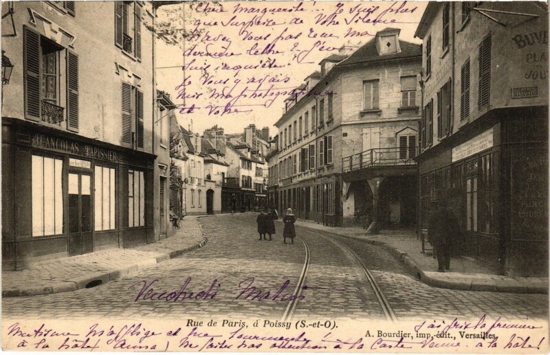 Carte postale ancienne Poissy Rue de Paris à Poissy