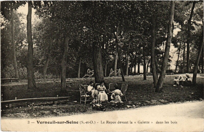 Carte postale ancienne Verneuil-sur-Seine Le Repos davant la Galette dans les Bois à Verneuil-sur-Seine