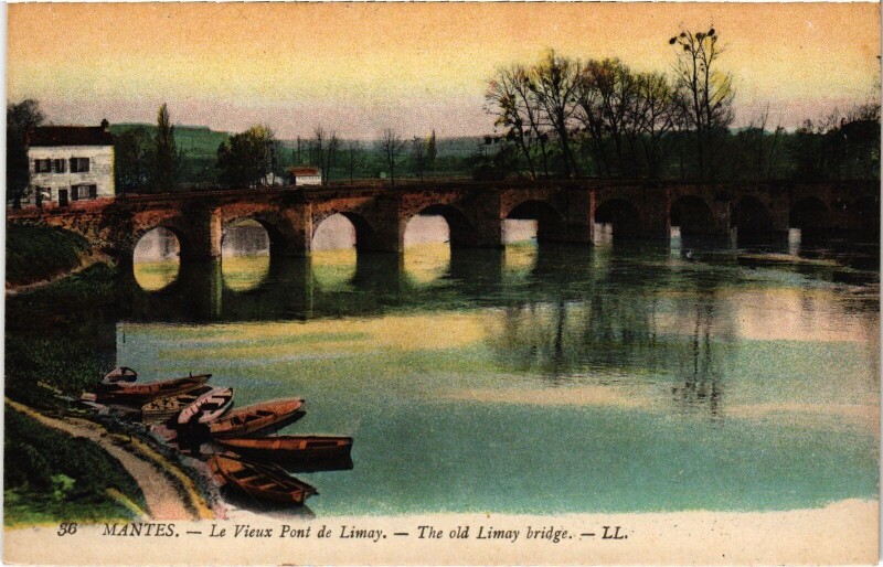 Carte postale ancienne Mantes-la-Jolie Le Vieux Pont de Limay à Limay