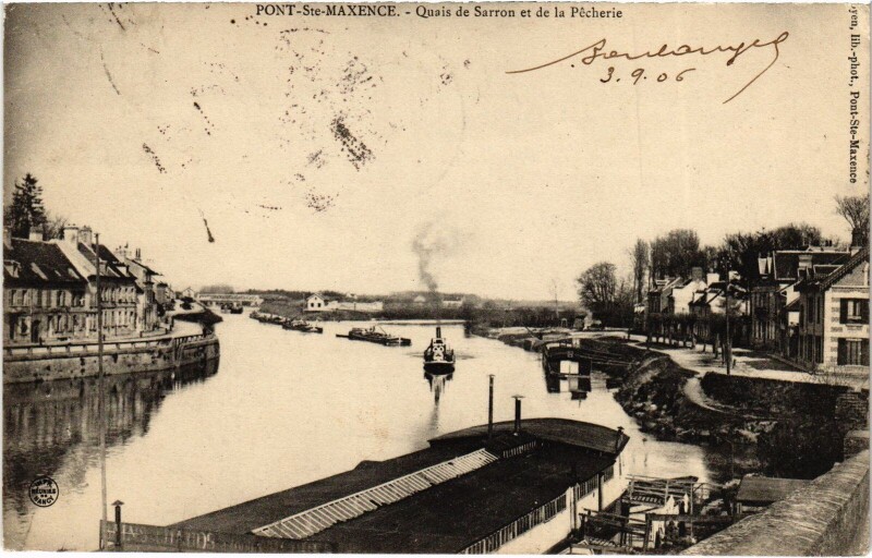 Carte postale ancienne Pont-Saint-Maxence Quai de Sarron et de le Pecherie