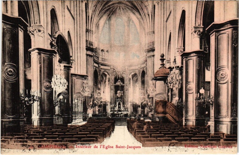 Carte postale ancienne Compiegne Eglise Saint-Jacques interieur