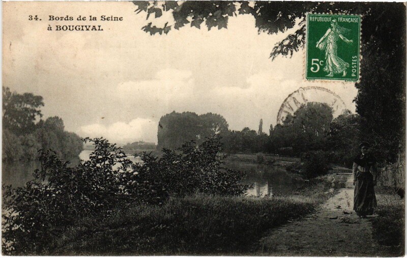 Carte postale ancienne Bougival Bords de la Seine à Bougival