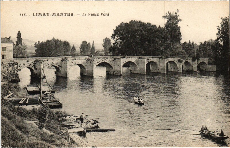 Carte postale ancienne Mantes-la-Jolie Limay - Le Vieux Pont à Limay
