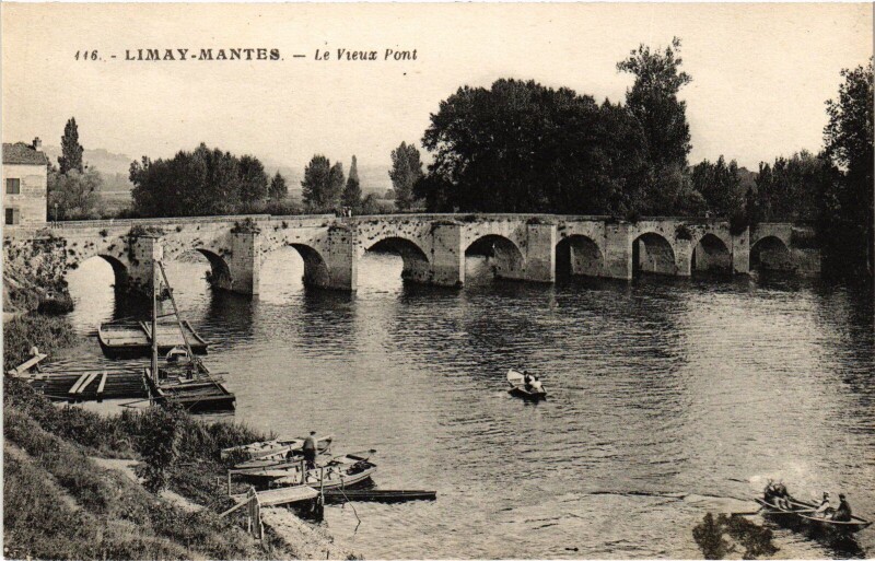 Carte postale ancienne Mantes-la-Jolie Limay - Le Vieux Pont à Limay