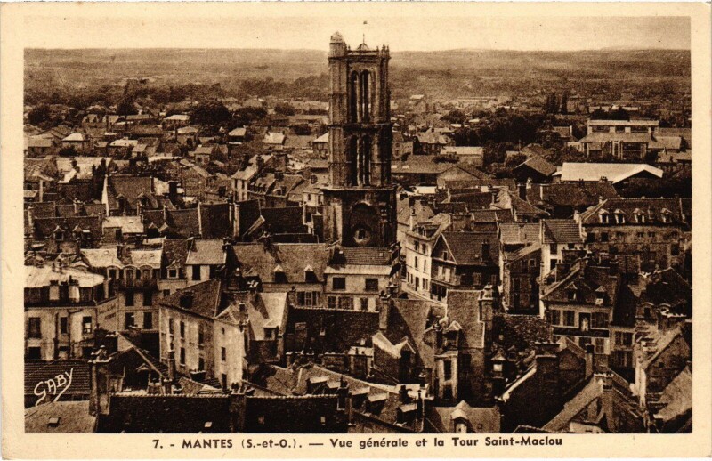Carte postale ancienne Mantes-la-Jolie Tour Saint-Maclou - Vue Generale à Mantes-la-Jolie