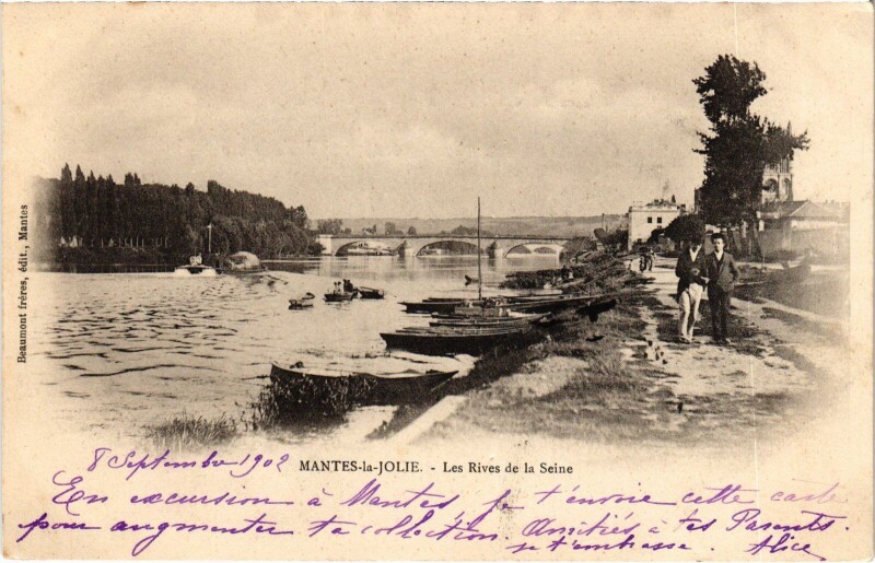 Carte postale ancienne Mantes-la-Jolie Les Rives de la Seine à Mantes-la-Jolie