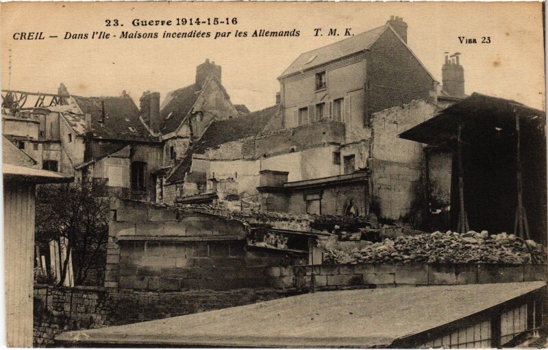 Carte postale ancienne Creil Dans l'Ile Guerre à Creil