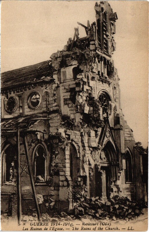 Carte postale ancienne Rebécourt Eglise Guerre
