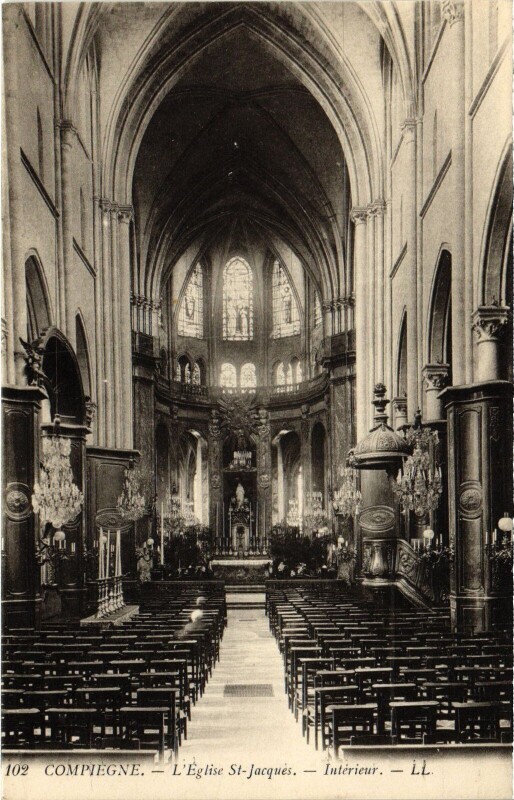 Carte postale ancienne Compiegne Eglise Saint-Jacques interieur