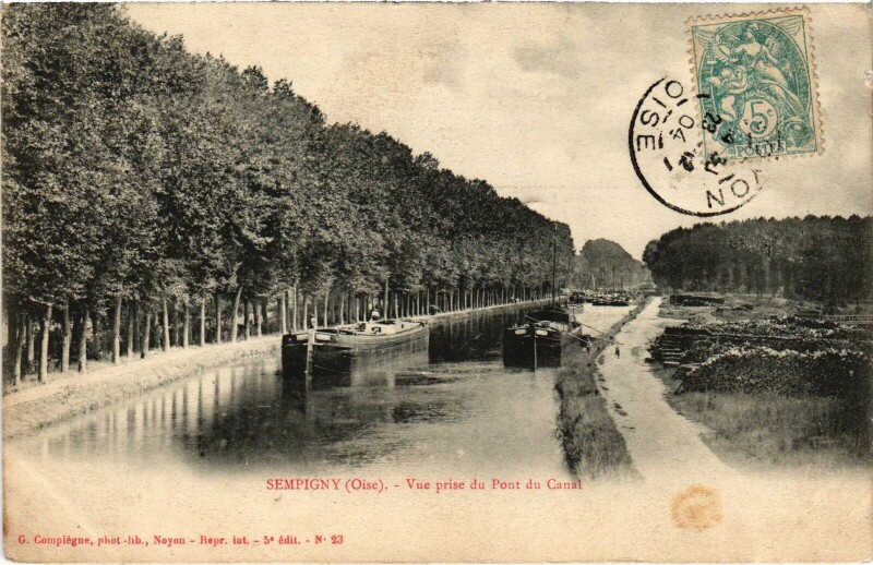 Carte postale ancienne Sempigny Pont du Canal à Sempigny