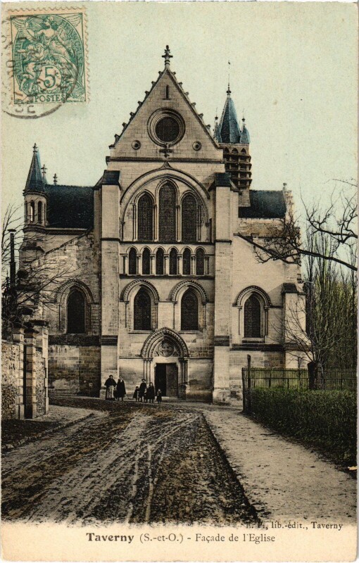 Carte postale ancienne Taverny Facade de l'Eglise
