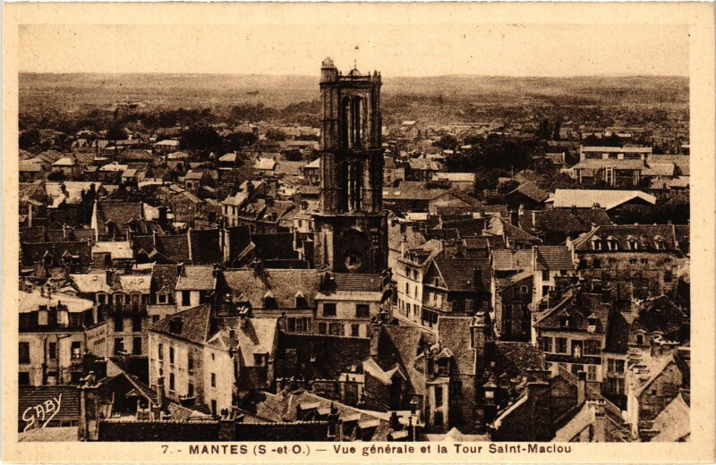Carte postale ancienne Mantes-la-Jolie Tour Saint-Maclou - Vue Generale à Mantes-la-Jolie