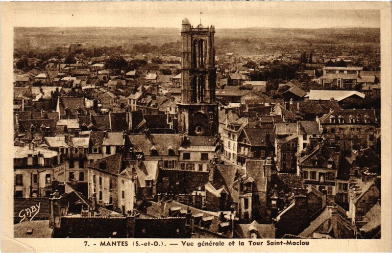 Carte postale ancienne Mantes-la-Jolie Tour Saint-Maclou - Vue Generale à Mantes-la-Jolie