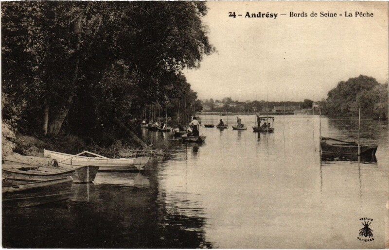 Carte postale ancienne Andresy Bords de Seine - La Peche