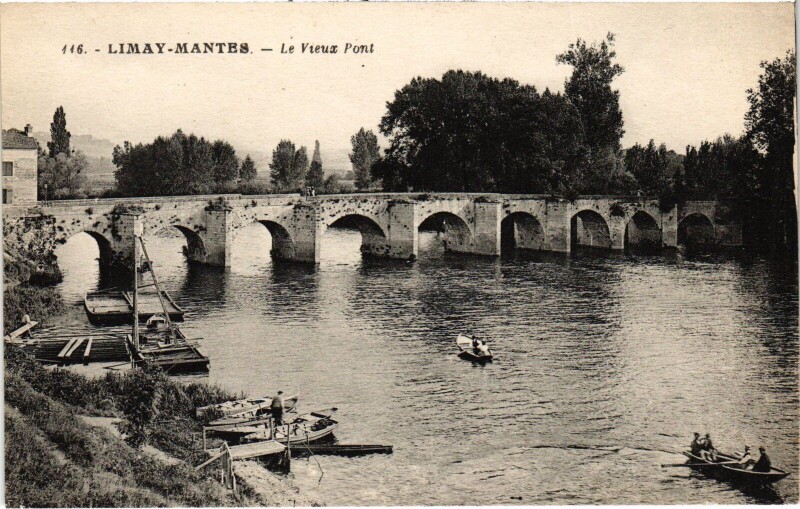 Carte postale ancienne Mantes-la-Jolie Limay - Le Vieux Pont à Limay