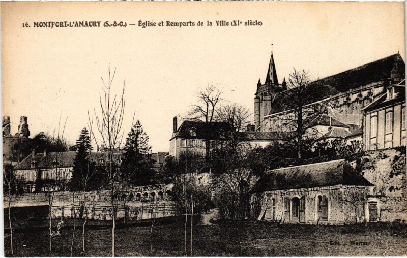 Carte postale ancienne Montfort-l'Amaury L'Eglise et Remparts de la Ville à Montfort-l'Amaury