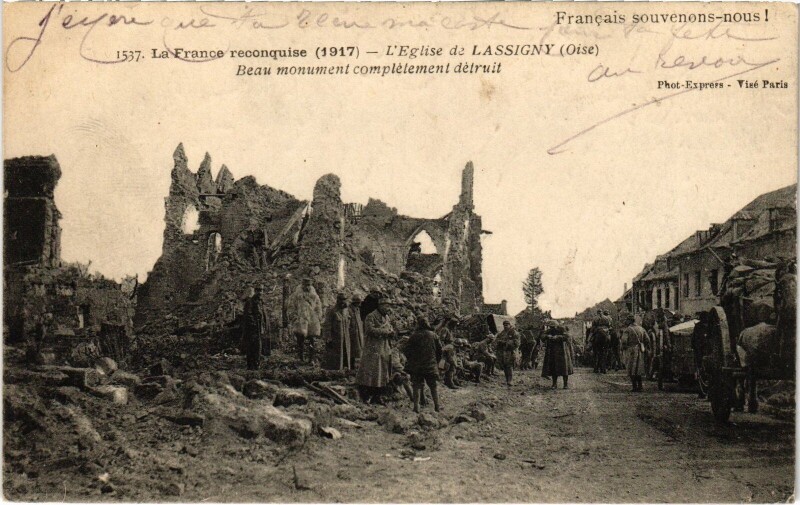 Carte postale ancienne Eglise de Lassigny Guerre à Lassigny