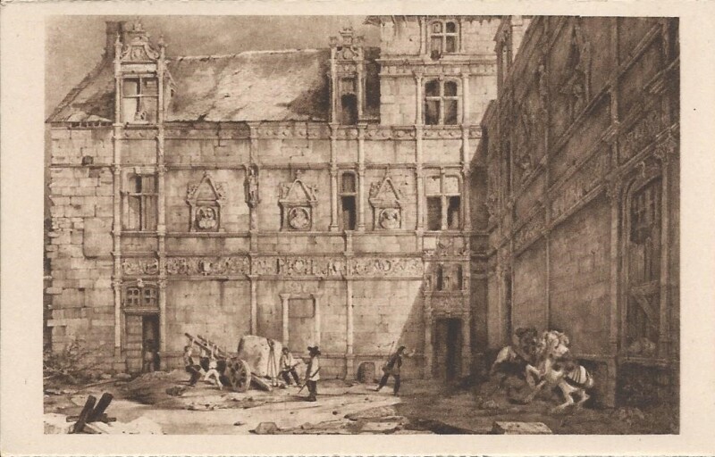 Carte postale ancienne Cour du Château de Montal en 1835 à Saint-Céré