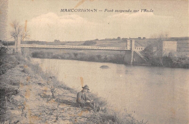 Carte postale ancienne Marcorignan - Pont Suspendu Sur L'Aude - cliché rare à Marcorignan