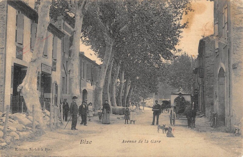Carte postale ancienne Bize - Avenue De La Gare - Verso Hopital Temporaire De Cabezac