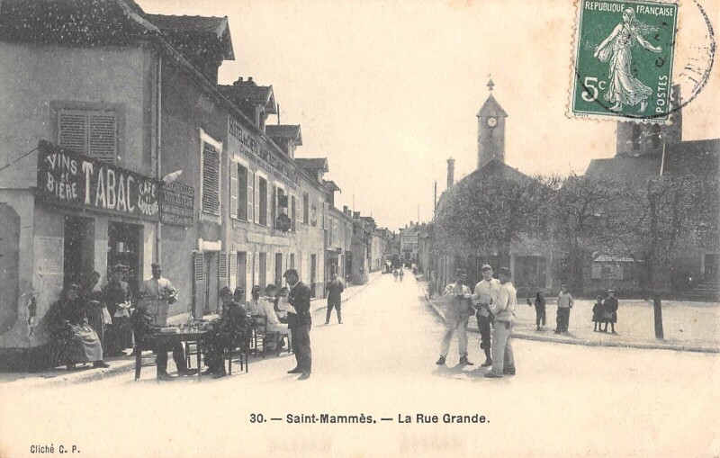 Carte postale ancienne Saint Mammes - La Rue Grande - Cafe Tabac