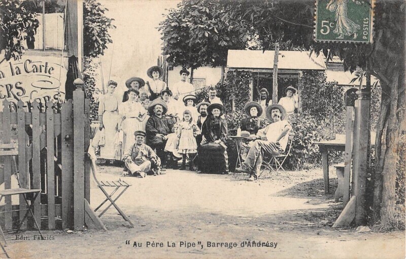 Carte postale ancienne Barrage D'Andresy - Au Pere La Pipe