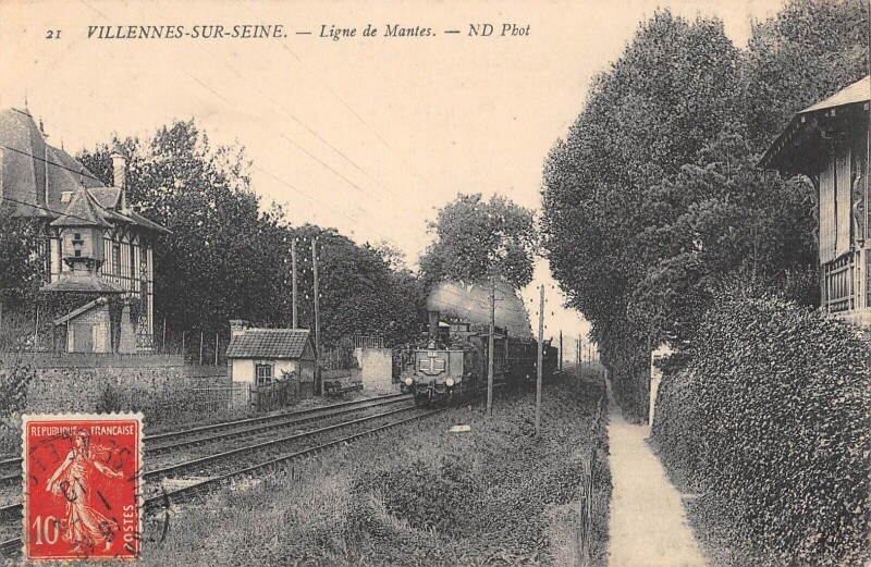 Carte postale ancienne Villennes Sur Seine - Ligne De Mantes - Train à Villennes-sur-Seine