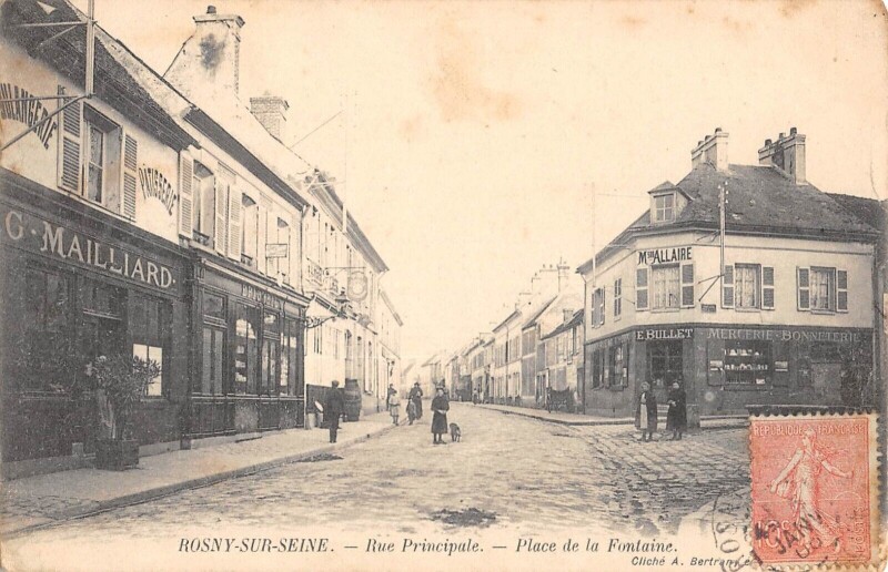 Carte postale ancienne Rosny Sur Seine - Rue Principale - Place De La Fontaine