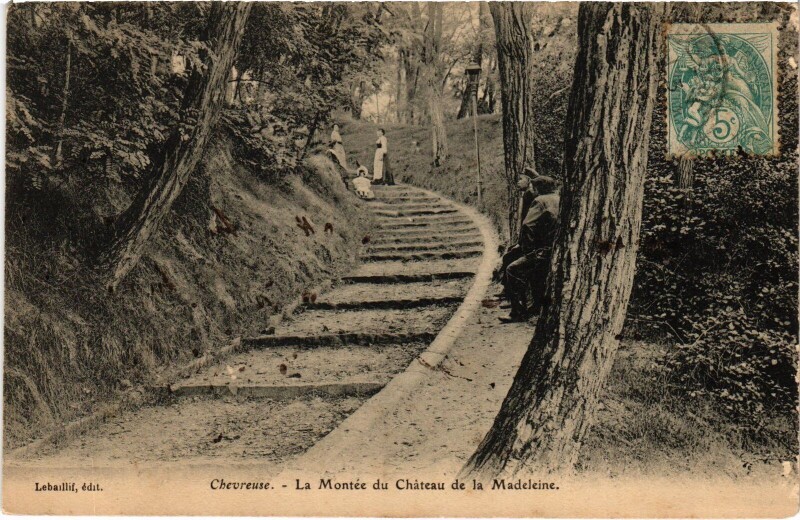 Carte postale ancienne Chevreuse La Montee du Chateau de la Madeleine à Chevreuse