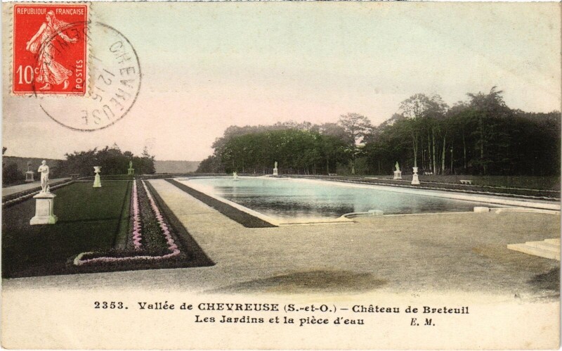 Carte postale ancienne Breteuil Chateau - Jardins - Piece d'Eau