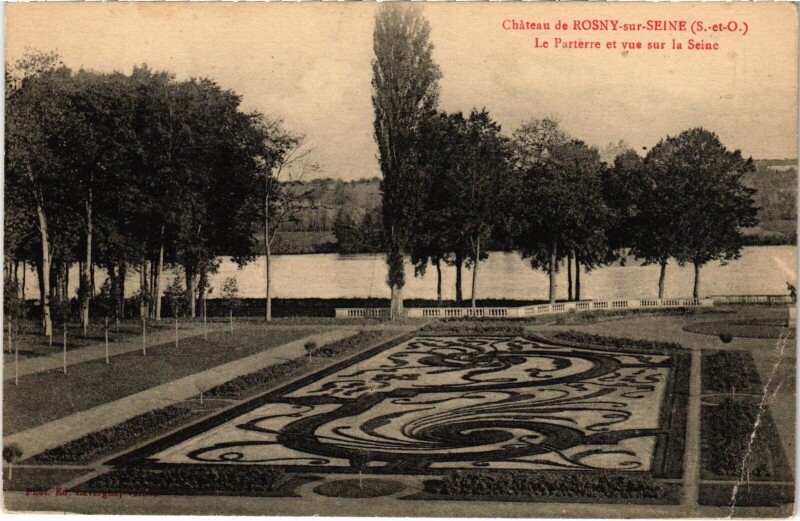 Carte postale ancienne Rosny-sur-Seine Chateau - Le Parterre et Vue sur la Seine à Rosny-sur-Seine