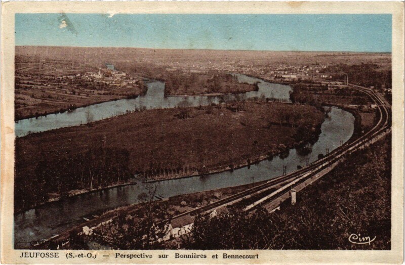 Carte postale ancienne Jeufosse Perspective sur Bonnieres et Bennecourt à Bennecourt