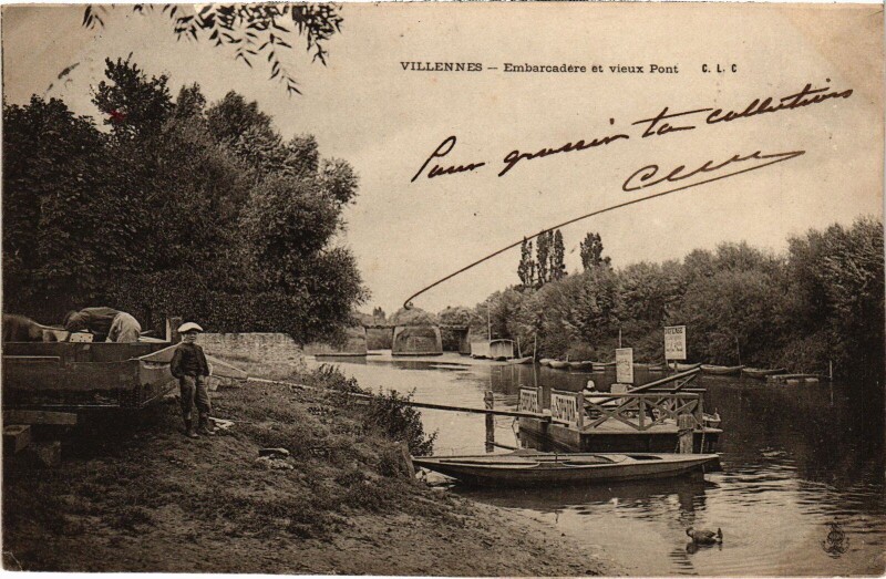 Carte postale ancienne Villennes-sur-Seine Embarcadere et Vieux Pont à Villennes-sur-Seine