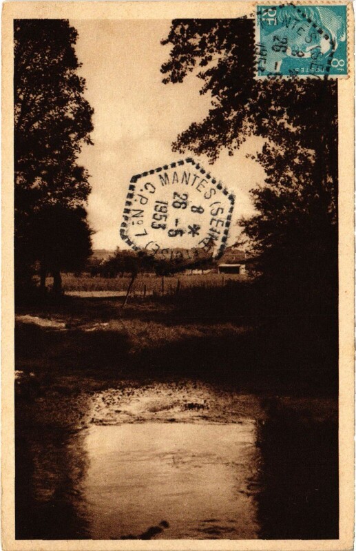 Carte postale ancienne Limetz L'Eglise Vue des Bords de l'Epte