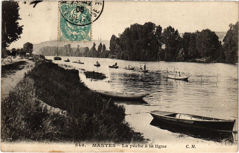 Carte postale ancienne Mantes-la-Jolie La Peche a la Ligne à Mantes-la-Jolie