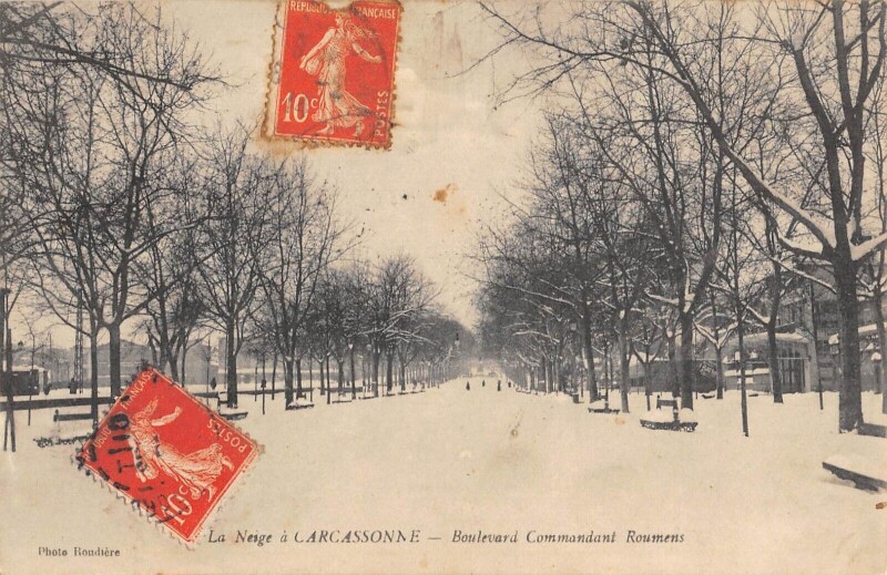 Carte postale ancienne La Neige A Carcassonne - Boulevard Commandant Roumens à Carcassonne