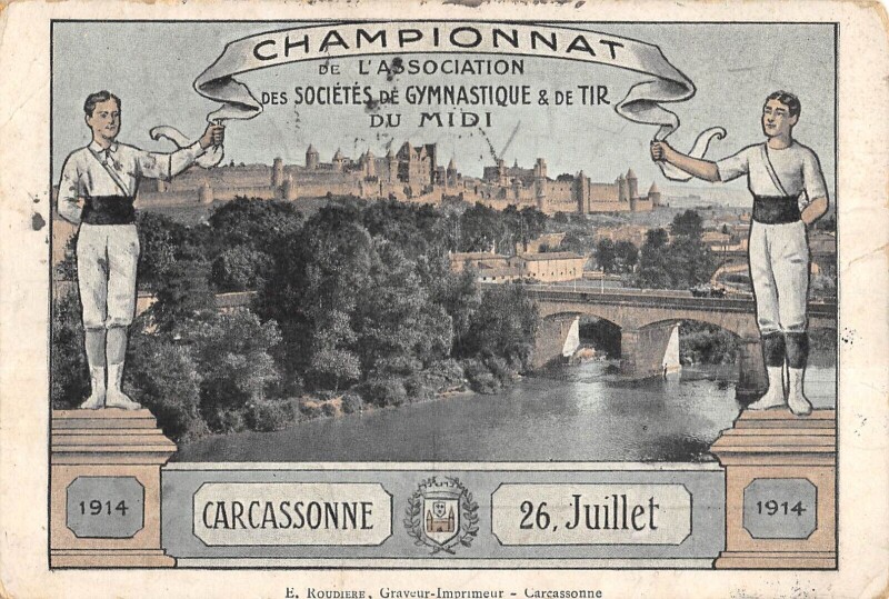 Carte postale ancienne Carcassonne - Championnat Des Societes De Gymnastique Et De Tir Du Midi à Carcassonne