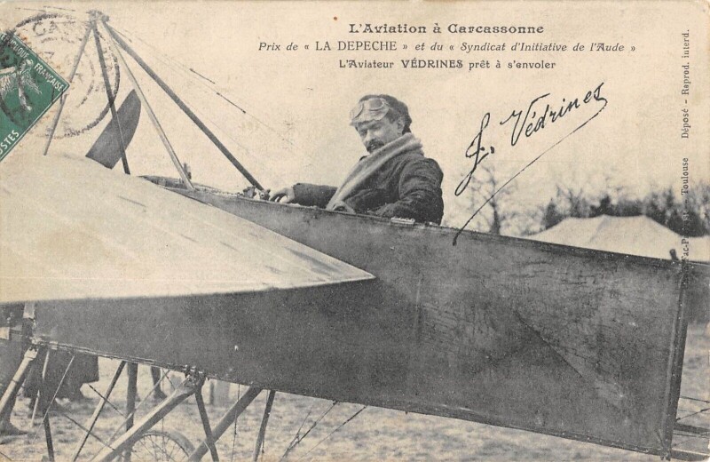 Carte postale ancienne L'Aviation A Carcassonne - L'Aviateur Vedrines Pret A S'Envoler - Prix De à Carcassonne