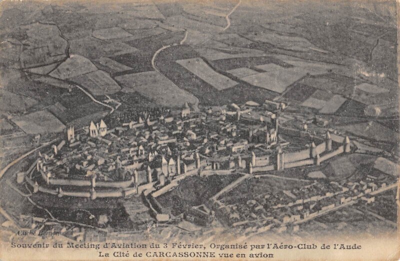 Carte postale ancienne Souvenir Du Meeting D'Aviation Du 3 Fevrier - Cite De Carcasonne - Aero