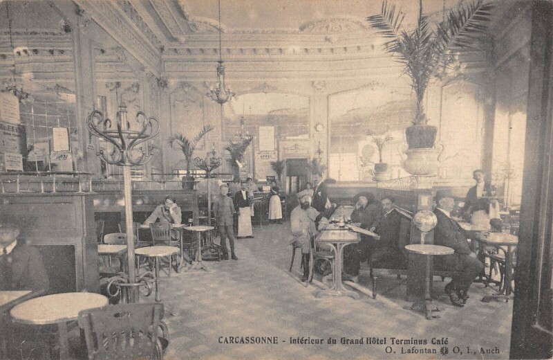Carte postale ancienne Carcassonne - Interieur Du Grand Hotel Terminus Cafe - cliché rare à Carcassonne