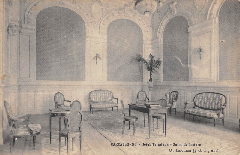 Carte postale ancienne Carcassonne - Hotel Terminus - Salon De Lecture - cliché rare à Carcassonne