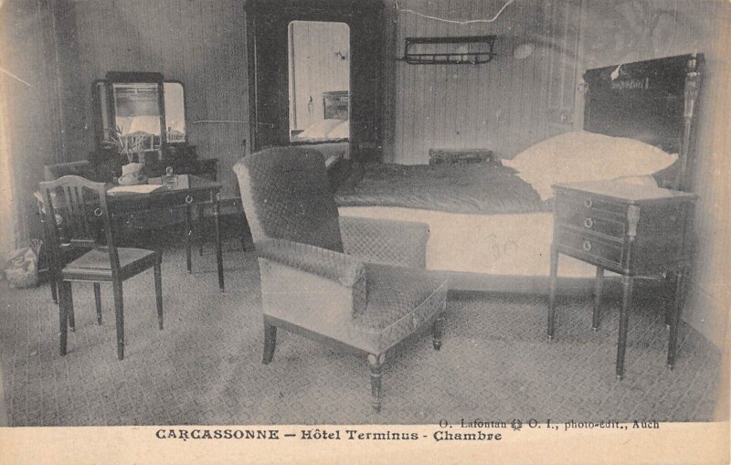 Carte postale ancienne Carcassonne - Hotel Terminus - Chambre - cliché rare à Carcassonne