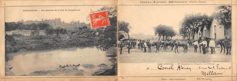 Carte postale ancienne Carcassonne - Carte Lettre Militaire Double - 19e Regiment Des Dragons à Carcassonne