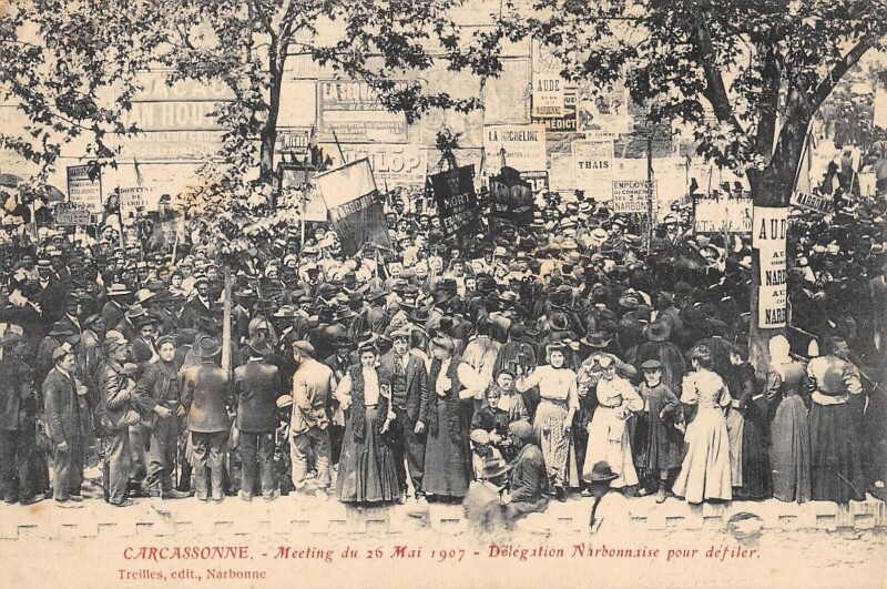 Carte postale ancienne Carcassonne - Meeting Du 26 Mai 1907 - Delegation Narbonnaise Pour Defile à Carcassonne