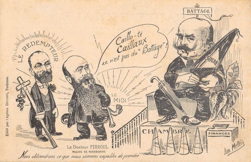 Carte postale ancienne Manifestation Viticole - Illustrateur Satirique - Docteur Ferroul - Maire