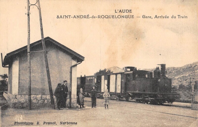 Carte postale ancienne Saint Andre De Roquelongue - Gare - Arrivee Du Train - Gros Plan Superbe