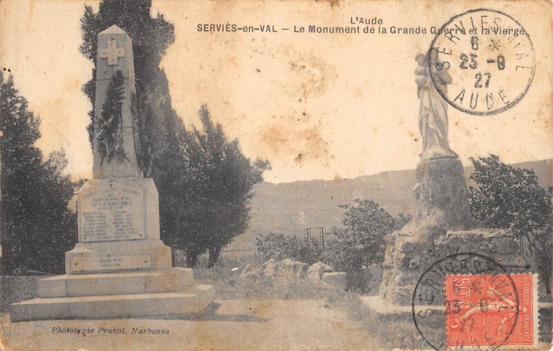Carte postale ancienne Servies En Val - Le Monument De La Grande Guerre Et La Vierge - rare
