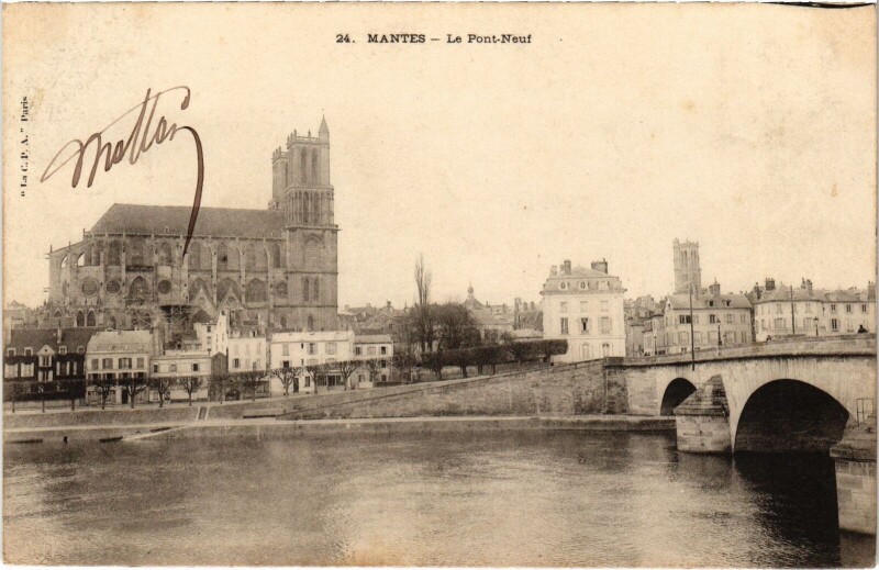 Carte postale ancienne Mantes Pont Neuf